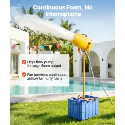 VEVOR Foam Machine, 9.84 to 16.40 ft Spray Distance Foam Cannon Party Machine, Bubble Cannon with 74QT Water Tank, Stable Vertical Design, Dense Foams Maker for Gatherings, Celebrations & Par