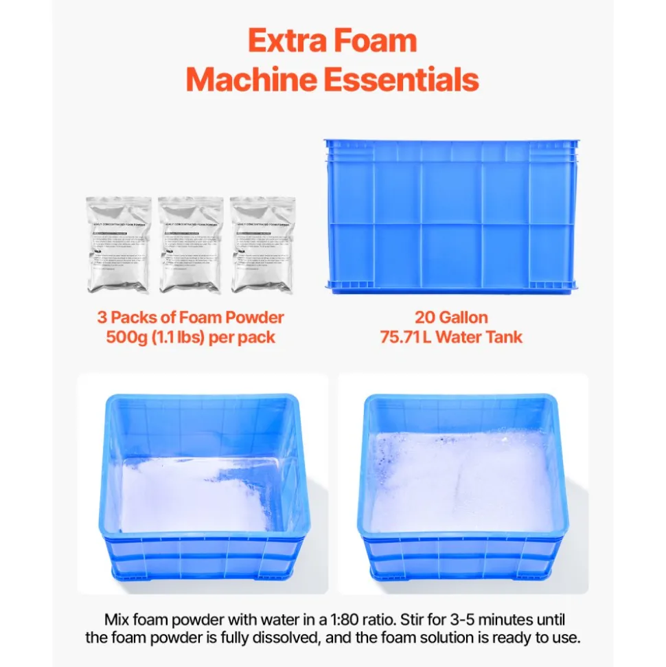 VEVOR Foam Machine, 1200 W Party Foam Cannon, Foam Maker with 3 Packs of Foam Powder, Foam Party Machine with 20 Gal Water Tank, for Backyard, Pool, Outdoor Events, Birthdays, Celebrations & Party