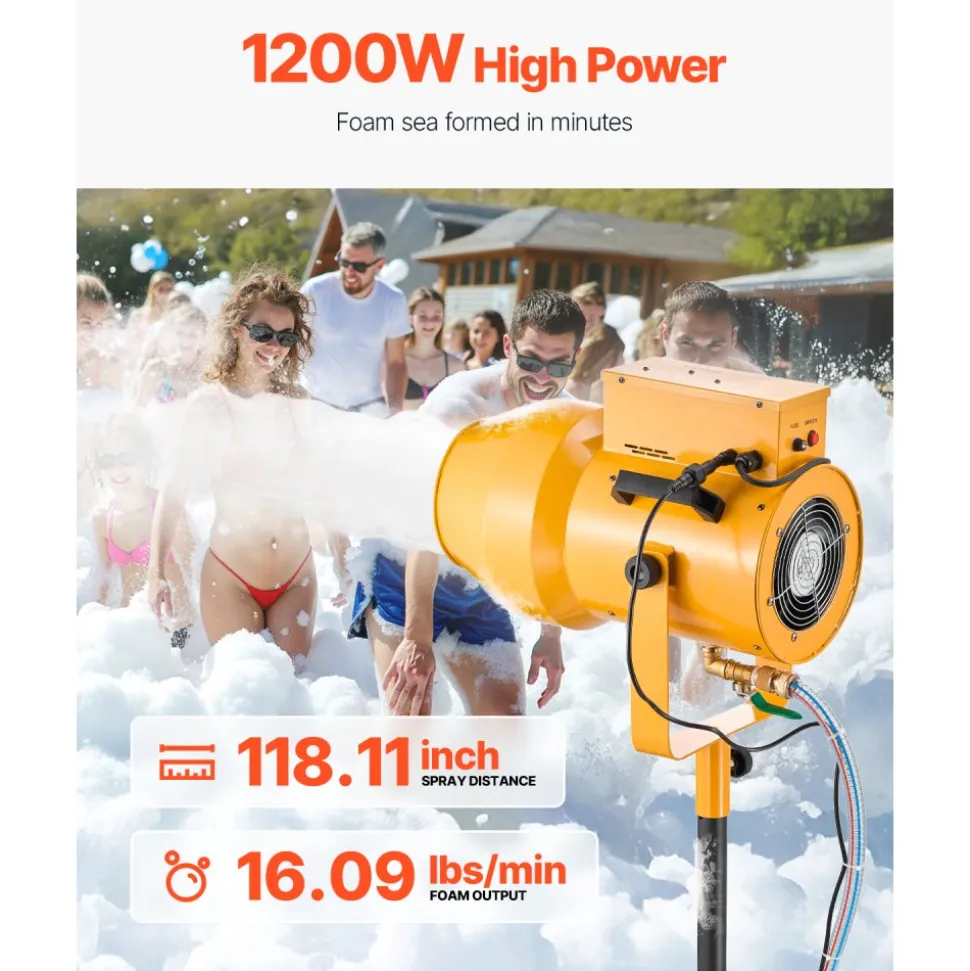 VEVOR Foam Machine, 1200 W Party Foam Cannon, Foam Maker with 3 Packs of Foam Powder, Foam Party Machine with 20 Gal Water Tank, for Backyard, Pool, Outdoor Events, Birthdays, Celebrations & Party