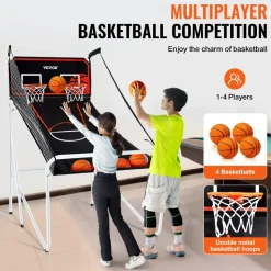 VEVOR Foldable Basketball Arcade Game, 2 Player Indoor Basketball Game, Home Dual Shot Sport with 4 Balls, 8 Game Modes, Electronic Scoreboard, and Inflation Pump, for Kids, Adults (Black & White)