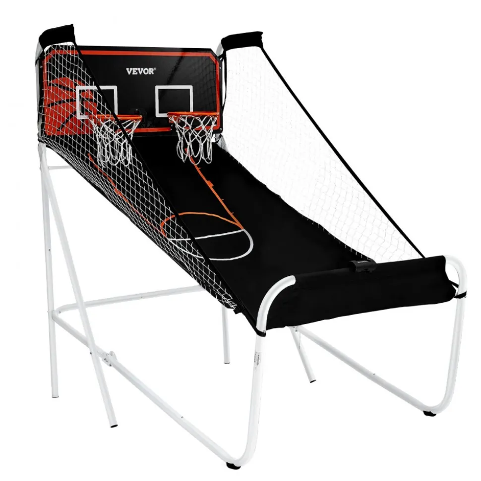 VEVOR Foldable Basketball Arcade Game, 2 Player Indoor Basketball Game, Home Dual Shot Sport with 5 Balls, 8 Game Modes, Electronic Scoreboard, and Inflation Pump, for Kids, Adults (Black & White)
