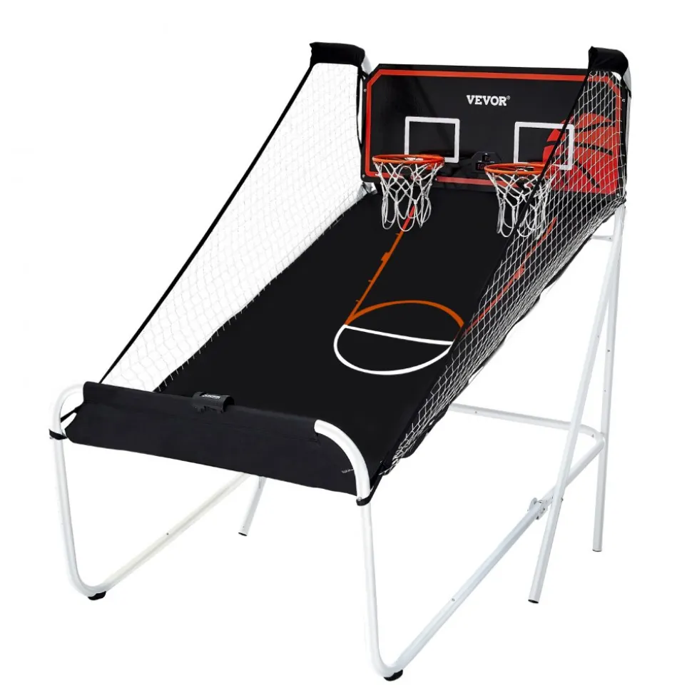 VEVOR Foldable Basketball Arcade Game, 2 Player Indoor Basketball Game, Home Dual Shot Sport with 5 Balls, 8 Game Modes, Electronic Scoreboard, and Inflation Pump, for Kids, Adults (Black & White)