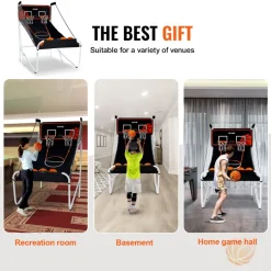 VEVOR Foldable Basketball Arcade Game, 2 Player Indoor Basketball Game, Home Dual Shot Sport with 5 Balls, 8 Game Modes, Electronic Scoreboard, and Inflation Pump, for Kids, Adults (Black & White)