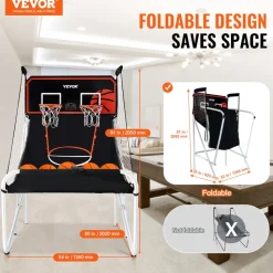 VEVOR Foldable Basketball Arcade Game, 2 Player Indoor Basketball Game, Home Dual Shot Sport with 5 Balls, 8 Game Modes, Electronic Scoreboard, and Inflation Pump, for Kids, Adults (Black & White)