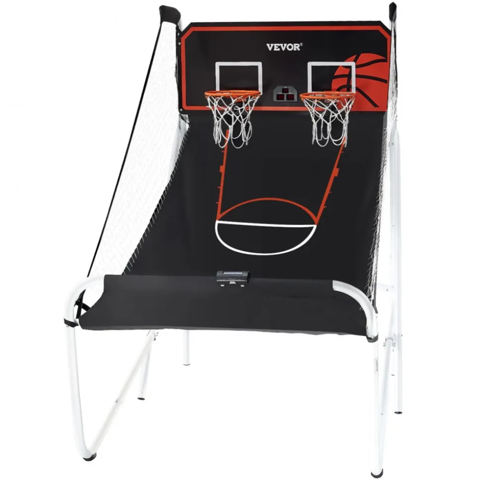 VEVOR Foldable Basketball Arcade Game, 2 Player Indoor Basketball Game, Home Dual Shot Sport with 5 Balls, 8 Game Modes, Electronic Scoreboard, and Inflation Pump, for Kids, Adults (Black & White)