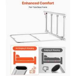 VEVOR Foldable Bed Rail for Elderly, 38 in Bedside Assist Rail with Fixing Strap, Adjustable Height Pipe Bedside Cane, High-Strength Metal Senior Bed Bar, Hand Guard Grab Fits King, Queen, Full, Twin