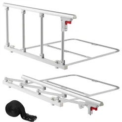 VEVOR Foldable Bed Rail for Elderly, 38 in Bedside Assist Rail with Fixing Strap, Adjustable Height Pipe Bedside Cane, High-Strength Metal Senior Bed Bar, Hand Guard Grab Fits King, Queen, Full, Twin