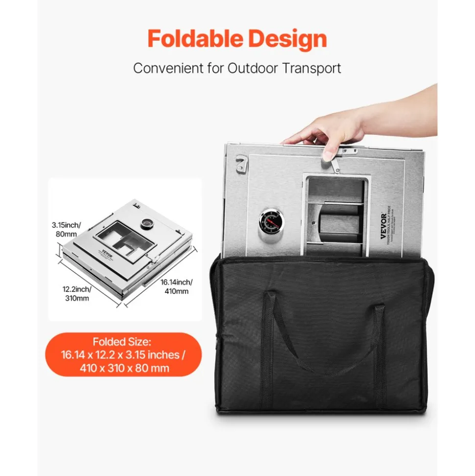 VEVOR Foldable Camping Oven, Stainless Steel Portable Camping Stove, with 3 Tier Grill, Handle and Thermometer, Use with Wood Burning Fire, Propane Stoves, for Baking Bread, Pizza, Outdoor Cooking