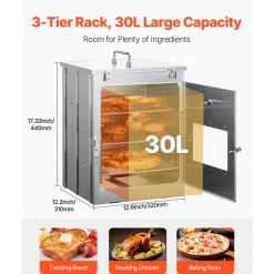 VEVOR Foldable Camping Oven, Stainless Steel Portable Camping Stove, with 3 Tier Grill, Handle and Thermometer, Use with Wood Burning Fire, Propane Stoves, for Baking Bread, Pizza, Outdoor Cooking