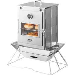 VEVOR Foldable Camping Oven, Stainless Steel Portable Camping Stove, with 3 Tier Grill, Handle and Thermometer, Use with Wood Burning Fire, Propane Stoves, for Baking Bread, Pizza, Outdoor Cooking