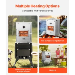 VEVOR Foldable Camping Oven, Stainless Steel Portable Camping Stove, with 3 Tier Grill, Handle and Thermometer, Use with Wood Burning Fire, Propane Stoves, for Baking Bread, Pizza, Outdoor Cooking