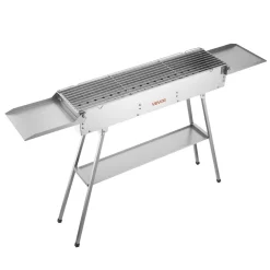 VEVOR Foldable Charcoal Grill, 250 sq.in. Portable Charcoal Barbecue Grill with Liftable Charcoal Tray & Side Tables, Brushed Stainless Steel BBQ Cooking Grills for Outdoor Camping Backyard Parties