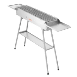 VEVOR Foldable Charcoal Grill, 250 sq.in. Portable Charcoal Barbecue Grill with Liftable Charcoal Tray & Side Tables, Brushed Stainless Steel BBQ Cooking Grills for Outdoor Camping Backyard Parties