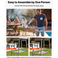 VEVOR Foldable Charcoal Grill, 250 sq.in. Portable Charcoal Barbecue Grill with Liftable Charcoal Tray & Side Tables, Brushed Stainless Steel BBQ Cooking Grills for Outdoor Camping Backyard Parties