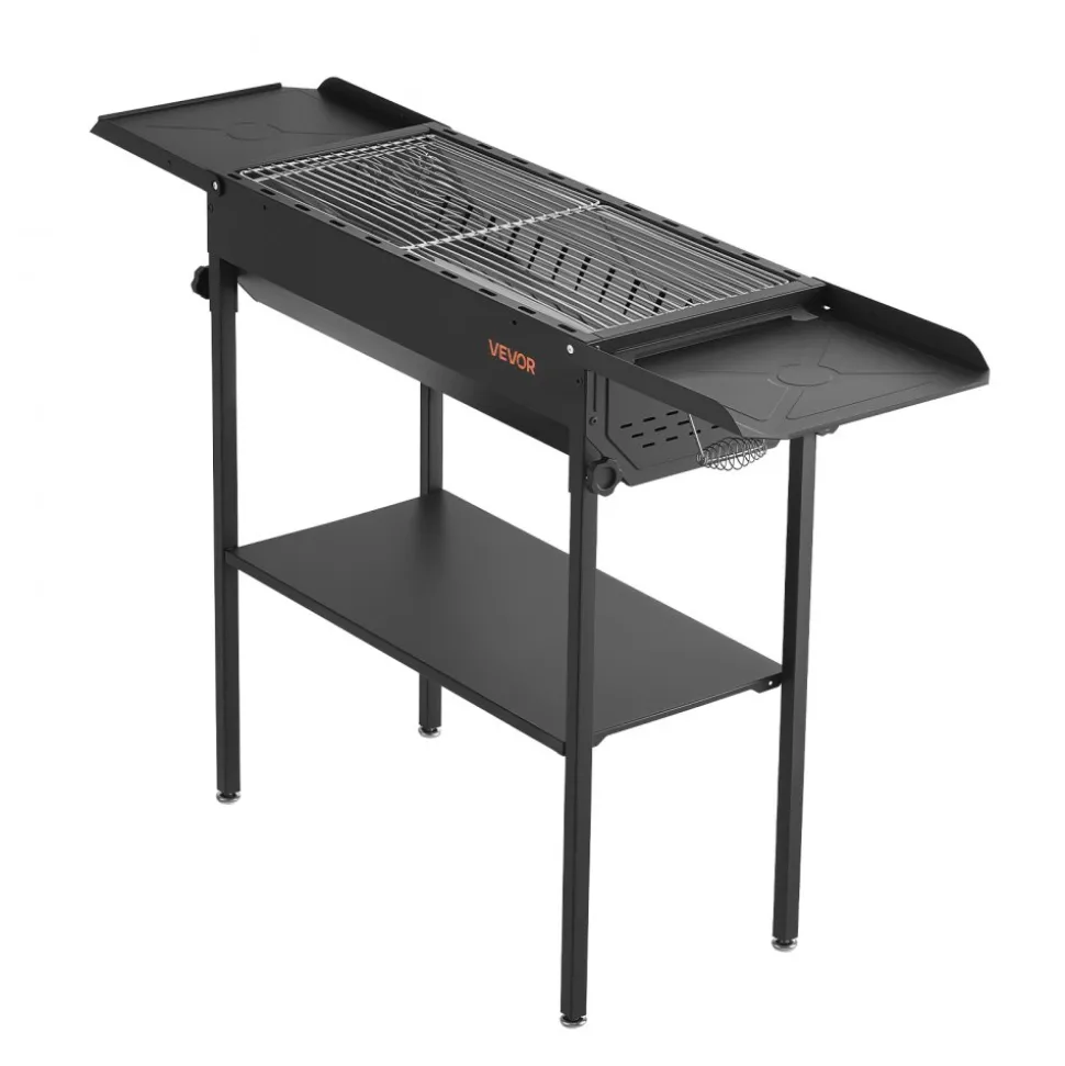 VEVOR Foldable Charcoal Grill, Portable Charcoal Barbecue Grill with Adjustable Height & Folding Side Tables, High-Temp Powder-Coated Steel Outdoor BBQ Grills for Camping Backyard Parties