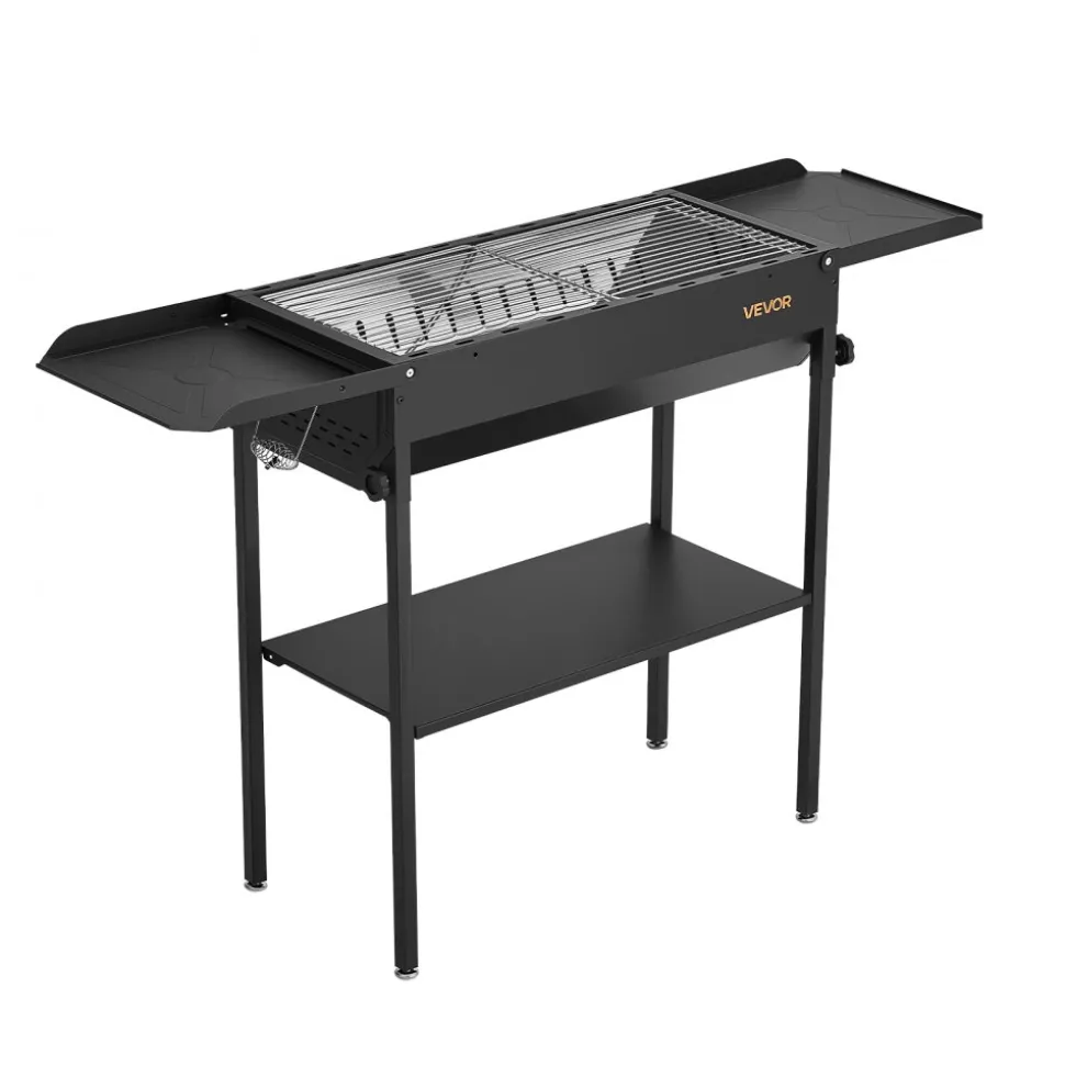 VEVOR Foldable Charcoal Grill, Portable Charcoal Barbecue Grill with Adjustable Height & Folding Side Tables, High-Temp Powder-Coated Steel Outdoor BBQ Grills for Camping Backyard Parties