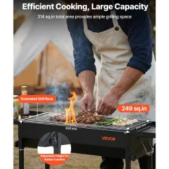 VEVOR Foldable Charcoal Grill, Portable Charcoal Barbecue Grill with Adjustable Height & Folding Side Tables, High-Temp Powder-Coated Steel Outdoor BBQ Grills for Camping Backyard Parties