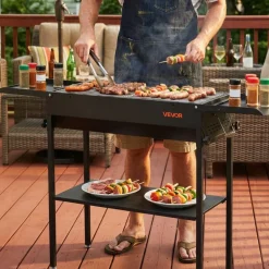 VEVOR Foldable Charcoal Grill, Portable Charcoal Barbecue Grill with Adjustable Height & Folding Side Tables, High-Temp Powder-Coated Steel Outdoor BBQ Grills for Camping Backyard Parties