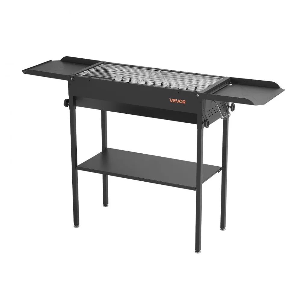 VEVOR Foldable Charcoal Grill, Portable Charcoal Barbecue Grill with Adjustable Height & Folding Side Tables, High-Temp Powder-Coated Steel Outdoor BBQ Grills for Camping Backyard Parties