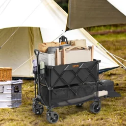 VEVOR Foldable Double Decker Wagon, 400L Collapsible Wagon Cart with All-Terrain Wheels, Heavy Duty Folding Wagon Cart 350-450 lbs Weight Capacity for Camping, Shopping, Garden, 52