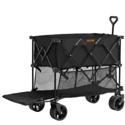 VEVOR Foldable Double Decker Wagon, 400L Collapsible Wagon Cart with All-Terrain Wheels, Heavy Duty Folding Wagon Cart 350-450 lbs Weight Capacity for Camping, Shopping, Garden, 52