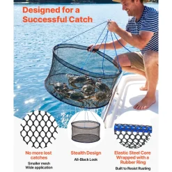 VEVOR Foldable Fishing Net, Landing Fishing Pier Nets, Portable Drop Net for Pulling up Fish, Durable and Fish-friendly, with Rope and Storage Bag, for Minnows, Crawfish, Shrimp, Crab