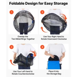 VEVOR Foldable Fishing Net, Landing Fishing Pier Nets, Portable Drop Net for Pulling up Fish, Durable and Fish-friendly, with Rope and Storage Bag, for Minnows, Crawfish, Shrimp, Crab