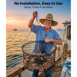 VEVOR Foldable Fishing Net, Landing Fishing Pier Nets, Portable Drop Net for Pulling up Fish, Durable and Fish-friendly, with Rope and Storage Bag, for Minnows, Crawfish, Shrimp, Crab