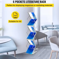 VEVOR Foldable Magazine Display Rack, 6 Pockets Pop-Up Brochure Display Stand, Double-Sided Display Catalog Literature Holder Stand, Portable with Carrying Bag for Office Trade Show Exhibitions