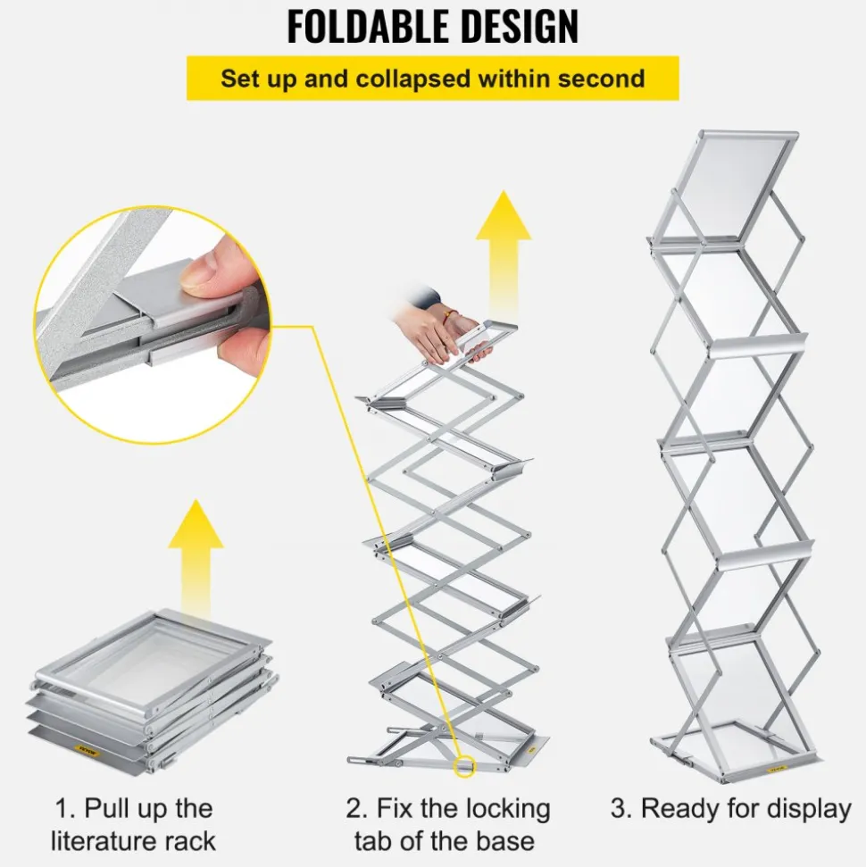 VEVOR Foldable Magazine Display Rack, 6 Pockets Pop-Up Brochure Display Stand, Double-Sided Display Catalog Literature Holder Stand, Portable with Carrying Bag for Office Trade Show Exhibitions