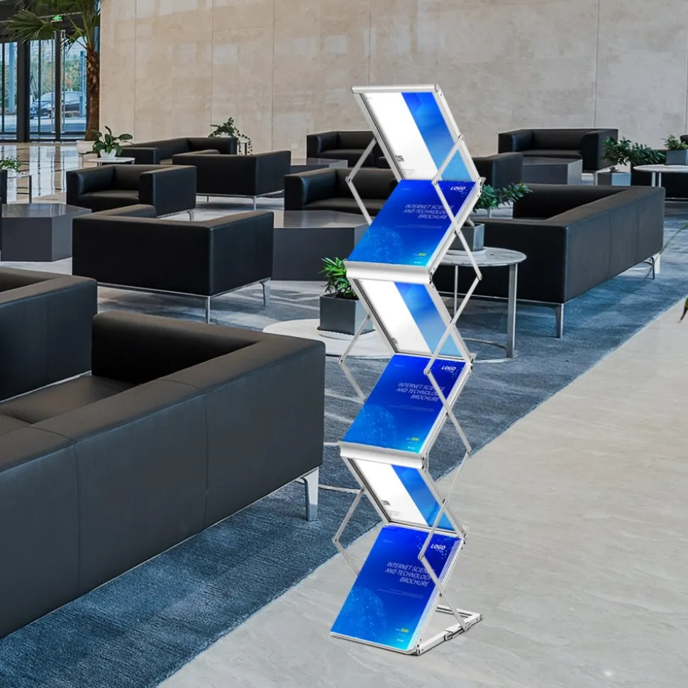 VEVOR Foldable Magazine Display Rack, 6 Pockets Pop-Up Brochure Display Stand, Double-Sided Display Catalog Literature Holder Stand, Portable with Carrying Bag for Office Trade Show Exhibitions