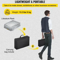 VEVOR Foldable Magazine Display Rack, 6 Pockets Pop-Up Brochure Display Stand, Double-Sided Display Catalog Literature Holder Stand, Portable with Carrying Bag for Office Trade Show Exhibitions