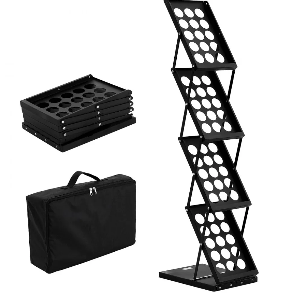 VEVOR Foldable Magazine Display Rack, 4-Tier Brochure Literature Display Stand, Portable Catalog Brochure Holder Stand with Carrying Bag for Office Trade Show Exhibitions, 4 Pockets