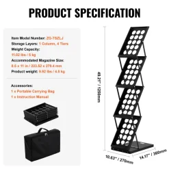 VEVOR Foldable Magazine Display Rack, 4-Tier Brochure Literature Display Stand, Portable Catalog Brochure Holder Stand with Carrying Bag for Office Trade Show Exhibitions, 4 Pockets