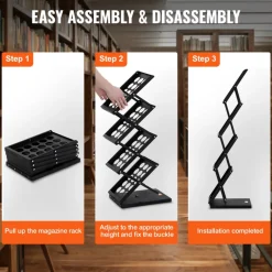 VEVOR Foldable Magazine Display Rack, 4-Tier Brochure Literature Display Stand, Portable Catalog Brochure Holder Stand with Carrying Bag for Office Trade Show Exhibitions, 4 Pockets