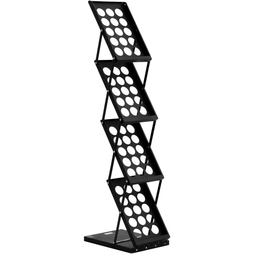 VEVOR Foldable Magazine Display Rack, 4-Tier Brochure Literature Display Stand, Portable Catalog Brochure Holder Stand with Carrying Bag for Office Trade Show Exhibitions, 4 Pockets
