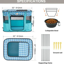 VEVOR Foldable Pet Playpen, 32'' x 24'' x 22'' Portable Dog Playpen, Crate Kennel for Puppy, Dog, Cat, Waterproof 600D Oxford Cloth, Removable Zipper, for Indoor Outdoor Travel Camping (Rectangle, S)