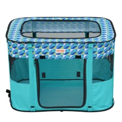 VEVOR Foldable Pet Playpen, 32'' x 24'' x 22'' Portable Dog Playpen, Crate Kennel for Puppy, Dog, Cat, Waterproof 600D Oxford Cloth, Removable Zipper, for Indoor Outdoor Travel Camping (Rectangle, S)