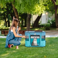 VEVOR Foldable Pet Playpen, 32'' x 24'' x 22'' Portable Dog Playpen, Crate Kennel for Puppy, Dog, Cat, Waterproof 600D Oxford Cloth, Removable Zipper, for Indoor Outdoor Travel Camping (Rectangle, S)