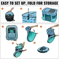 VEVOR Foldable Pet Playpen, 32'' x 24'' x 22'' Portable Dog Playpen, Crate Kennel for Puppy, Dog, Cat, Waterproof 600D Oxford Cloth, Removable Zipper, for Indoor Outdoor Travel Camping (Rectangle, S)