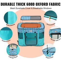 VEVOR Foldable Pet Playpen, 32'' x 24'' x 22'' Portable Dog Playpen, Crate Kennel for Puppy, Dog, Cat, Waterproof 600D Oxford Cloth, Removable Zipper, for Indoor Outdoor Travel Camping (Rectangle, S)