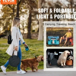 VEVOR Foldable Pet Playpen, 32'' x 24'' x 22'' Portable Dog Playpen, Crate Kennel for Puppy, Dog, Cat, Waterproof 600D Oxford Cloth, Removable Zipper, for Indoor Outdoor Travel Camping (Rectangle, S)