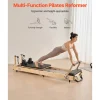 VEVOR Foldable Pilates Reformer, Wooden Pilates Workout Machine for Home Gym Studio Use, Pilates Bed with Dual Resistance- Spring & Cord, Reformer Set with Sitting Box, Up to 400 LBS