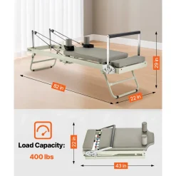 VEVOR Foldable Pilates Reformer, Pilates Workout Machine for Home Gym Studio Use, Pilates Bed with Dual Resistance- Spring & Cord, Reformer Set for Advanced Users and Beginners, Up to 400 LBS