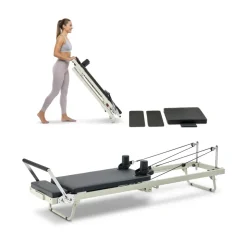 VEVOR Foldable Pilates Reformer, Pilates Workout Machine for Home Gym Studio Use, Pilates Bed with Dual Resistance- Spring & Cord, Reformer Set for Advanced Users and Beginners, Up to 400 LBS
