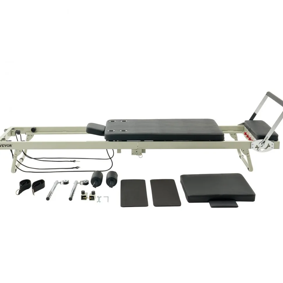 VEVOR Foldable Pilates Reformer, Pilates Workout Machine for Home Gym Studio Use, Pilates Bed with Dual Resistance- Spring & Cord, Reformer Set for Advanced Users and Beginners, Up to 400 LBS