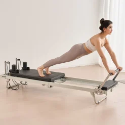 VEVOR Foldable Pilates Reformer, Pilates Workout Machine for Home Gym Studio Use, Pilates Bed with Dual Resistance- Spring & Cord, Reformer Set for Advanced Users and Beginners, Up to 400 LBS