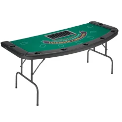 VEVOR Foldable Poker Table, 7 Player 72 in Folding Casino Leisure Table with Padded Rails & Cup Holders, Semi-oval Portable Game Tables with Felt & Metal Legs, for Texas Hold'em Game and Blackjack