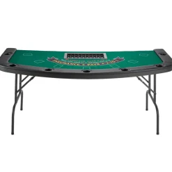 VEVOR Foldable Poker Table, 7 Player 72 in Folding Casino Leisure Table with Padded Rails & Cup Holders, Semi-oval Portable Game Tables with Felt & Metal Legs, for Texas Hold'em Game and Blackjack
