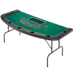 VEVOR Foldable Poker Table, 7 Player 72 in Folding Casino Leisure Table with Padded Rails & Cup Holders, Semi-oval Portable Game Tables with Felt & Metal Legs, for Texas Hold'em Game and Blackjack